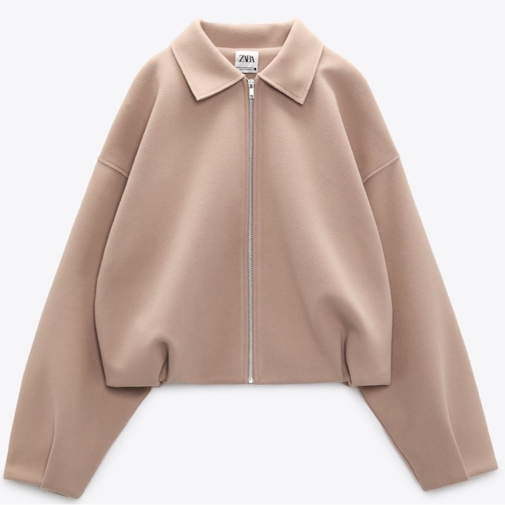 NWT Zara Pleated Bomber in Sand